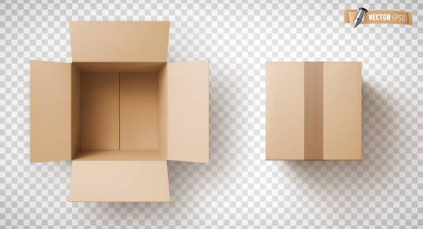 Vector realistic cardboard boxes Vector realistic illustration of brown cardboard boxes on a transparent background. cardboard box stock illustrations