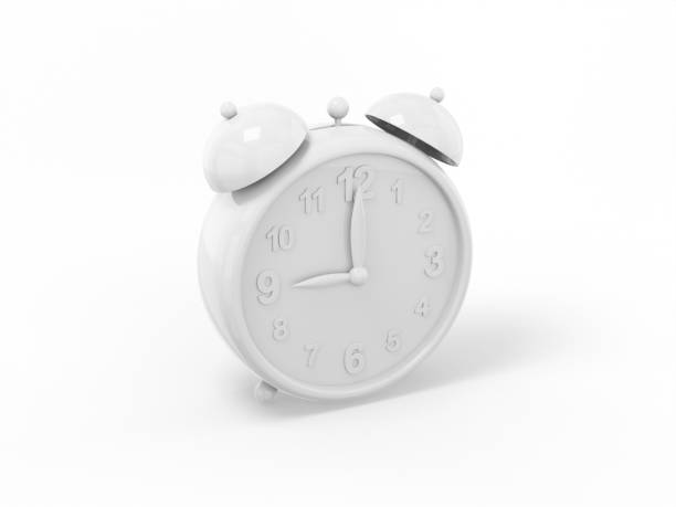 istock White single alarm clock on a white monochrome background. Minimalistic design object. 3d rendering icon ui ux interface element. 1362525275