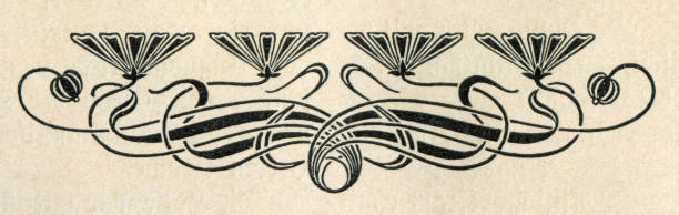 Art nouveau design element for decoration red lily flower drawing 1898