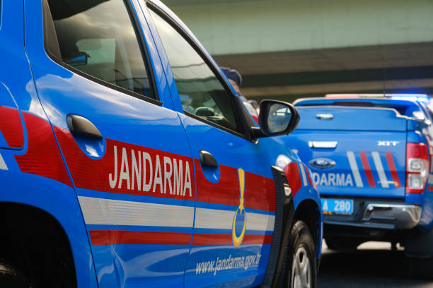 Close up shot of gendarmerie vehicle. Editorial shot in istanbul Turkey. stock photo