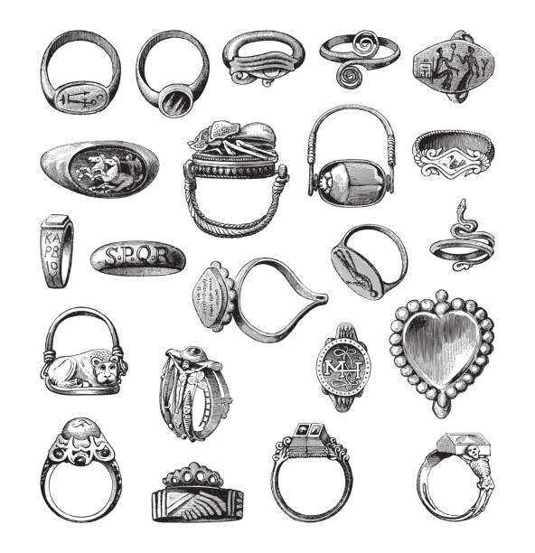 illustrations, cliparts, dessins animés et icônes de collection de bagues anciennes - illustration gravée vintage - antique brooch jewelry cameo