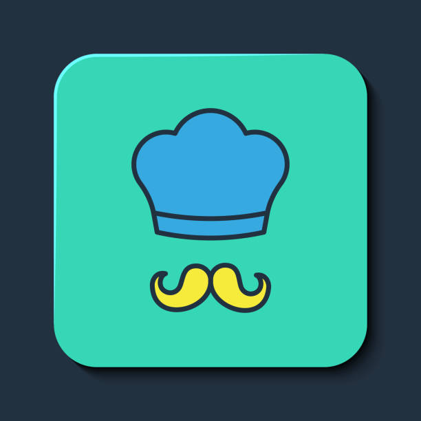 ilustrações de stock, clip art, desenhos animados e ícones de filled outline italian cook icon isolated on blue background. turquoise square button. vector - chef italian culture isolated french culture