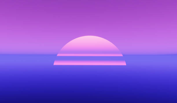 istock Abstract sun setting over sea, evening sunset background, 3d illustration 1362535048