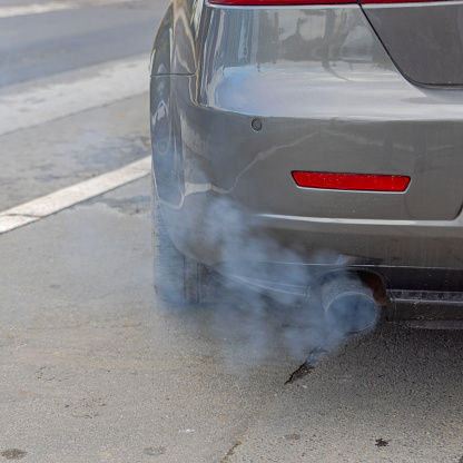 Broken Car Engine Without Catalytic Exhaust Fumes Air Pollution Smoke