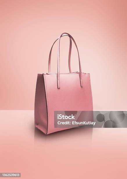 Fashion Photography Pink Color Tote Bag On A Pastel Pink Background With Clipping Path Stock Photo - Download Image Now