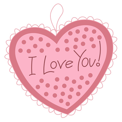 Vector drawing of pink heart-shaped valentine with openwork edge and 