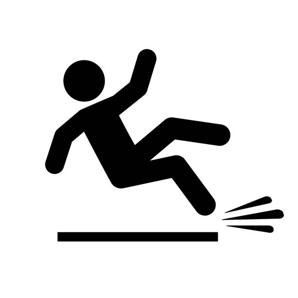 ilustrações de stock, clip art, desenhos animados e ícones de slipping and falling person, wet slippery floor symbol - slippery floor wet sign