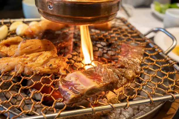 Charcoal grilled Korean ribs and Daechang