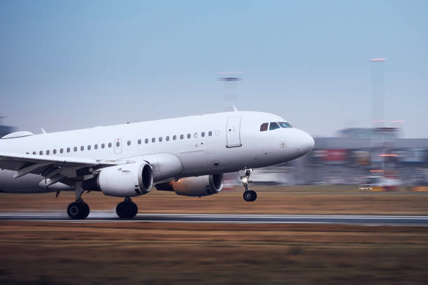 istock Airplane during landing on airport runway 1362544003
