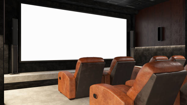 istock Cinema with Leather Seats and Blank Screen 1362546081