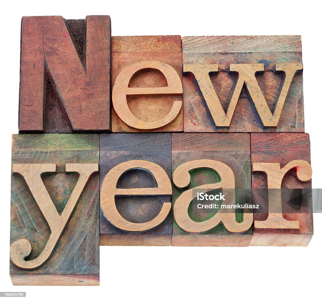 Nouvelle année en typographie de type - Photo de Blanc libre de droits