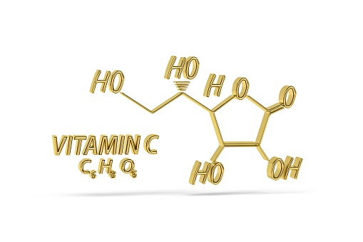 Golden 3d chemical formula icon isolated on white background - 3d render