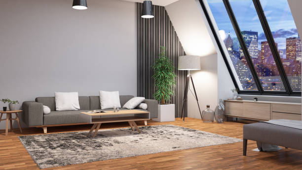 istock Modern Living Room at Night 1362548366