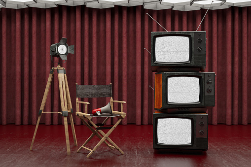 Director's Chair with Old TVs. 3D Render