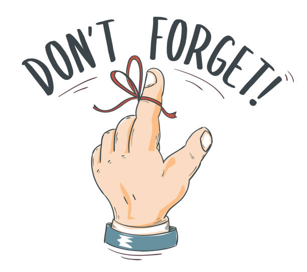ilustrações de stock, clip art, desenhos animados e ícones de don't forget - drawn hand, reminder string on the finger - forget me not