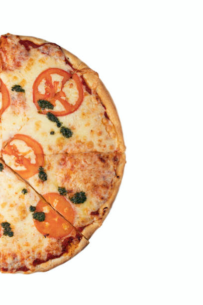 istock Half pizza margarita with pesto on white background 1362554253
