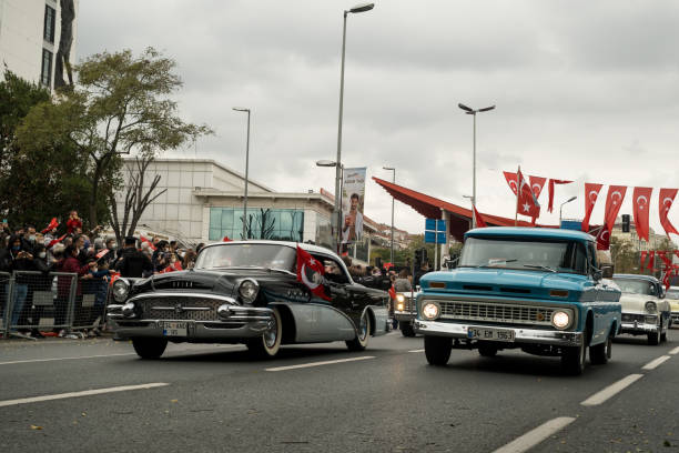 Buick Roadmaster classic car and Chevrolet old pick-up parade in october 29 republic day. Editorial Shot in Istanbul Turkey. Istanbul, Turkey - October 29, 2021: Buick Roadmaster classic car and Chevrolet old pick-up parade in october 29 republic day. Editorial Shot in Istanbul Turkey. car classic light tail stock pictures, royalty-free photos & images