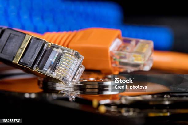 Data Storage Internet Networking Service With Hard Drives Online Files Backup Stock Photo - Download Image Now