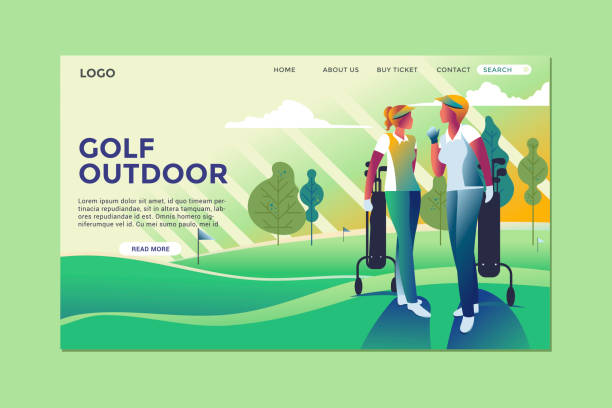 골프 옥외 랜딩 페이지 컨셉 - golf course illustrations stock illustrations