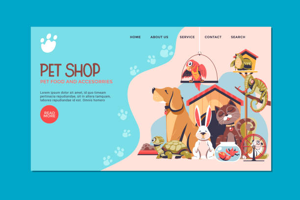 illustrations, cliparts, dessins animés et icônes de concept de page de destination pour les animaleries - animalerie