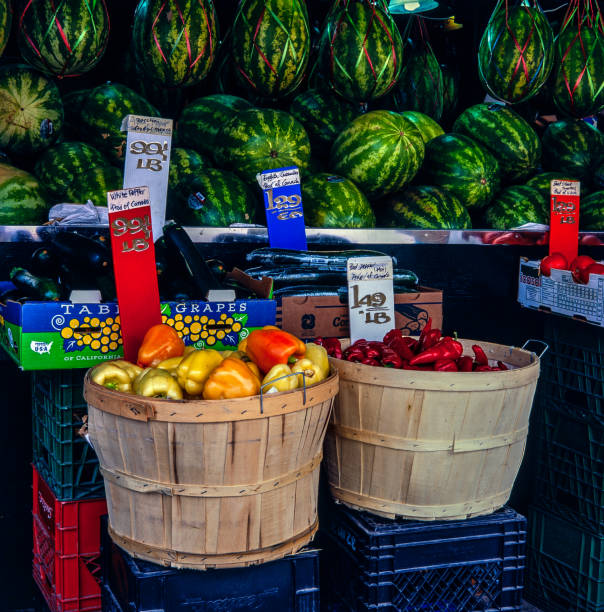 Toronto, Canada - July 12, 2010 : Market stall selling fruits and vegetables