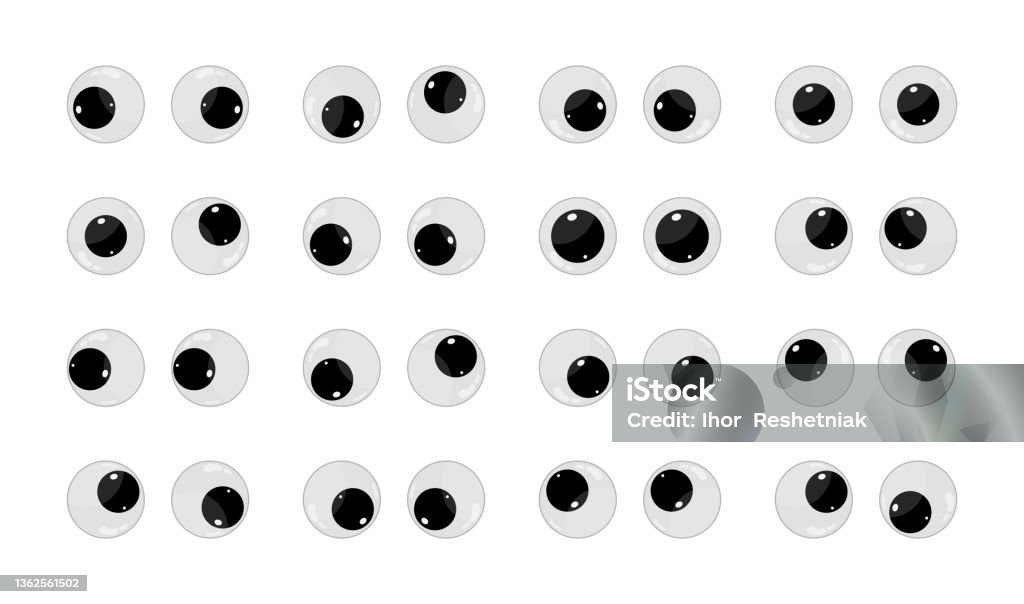 Googly Eyes Wobbly Plastic Eyes For Toy Puppet Eyeballs Cartoon Glossy  Round Eyes Isolated On White Background Look Down Up Left Right Crazy Silly  Fun Icons Vector Stock Illustration - Download Image