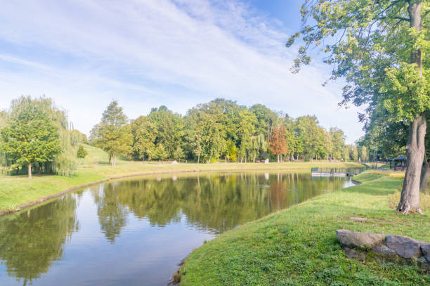 istock Nice view on pond in millennium park in Chojnice, Poland. 1362561790