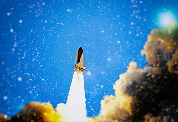 istock Rocket starts into space. Concept . Spaceship lift off with blast and smoke on the background. Elements of this image furnished by NASA 1362563810