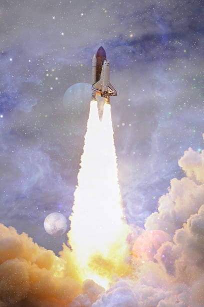istock Rocket starts into space. Concept . Spaceship lift off with blast and smoke on the background. Elements of this image furnished by NASA 1362563819