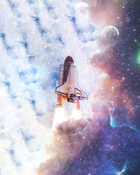 istock Rocket starts into space. Concept . Spaceship lift off with blast and smoke on the background. Elements of this image furnished by NASA 1362564342