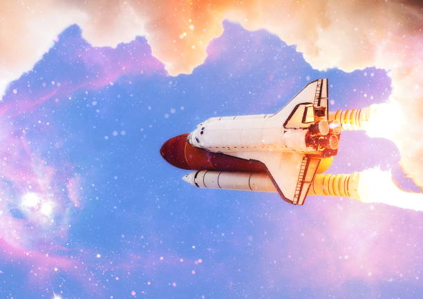 istock Rocket starts into space. Concept . Spaceship lift off with blast and smoke on the background. Elements of this image furnished by NASA 1362564352
