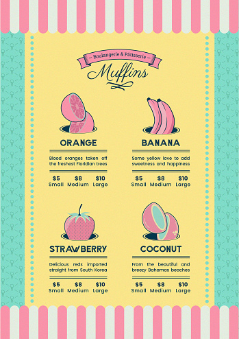 Cute Old-Fashion Themed Muffin Menu With Four Flavours for Bakeries