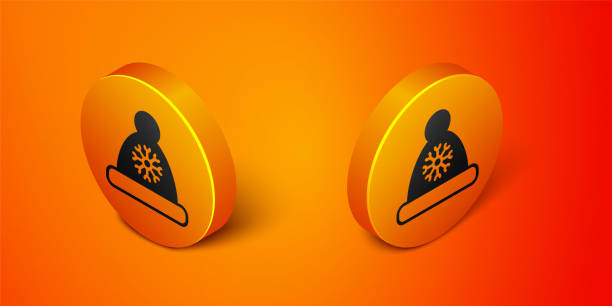 istock Isometric Christmas Santa Claus hat icon isolated on orange background. Merry Christmas and Happy New Year. Orange circle button. Vector 1362564626