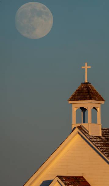 Full Moon Prairie Church stock photo