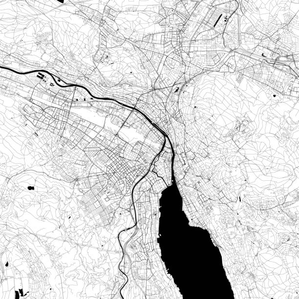 Zürich, Switzerland Vector Map Topographic / Road map of Zürich, Switzerland. Map data is open data via openstreetmap contributors. All maps are layered and easy to edit. Roads are editable stroke. zurich map stock illustrations