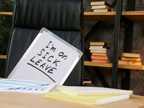 istock I am on the sick leave message on the whiteboard. 1362571593