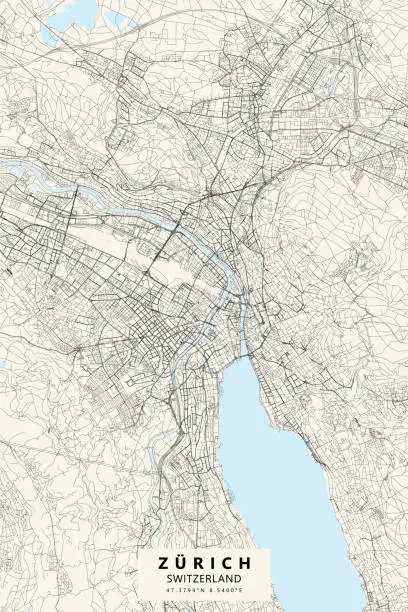 Vector illustration of Zürich, Switzerland Vector Map
