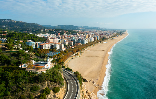 Vista aérea de la playa de Calella en Cataluña, España photo