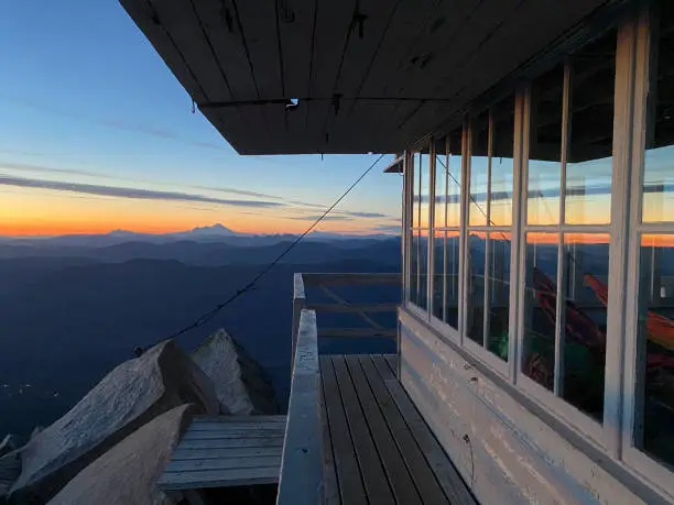 Photo of Mount Pilchuck fire lookout at sunset