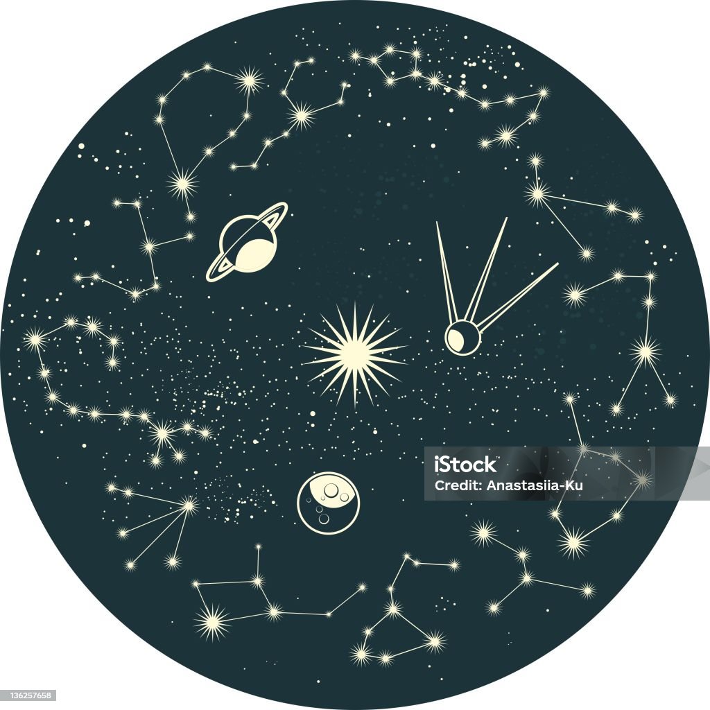 retro zodiac constelações - Vetor de Espaço royalty-free