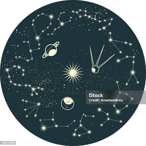 Vetores de Retro Zodiac Constelações e mais imagens de Espaço - Espaço, Estilo retrô, Estrela - Espaço