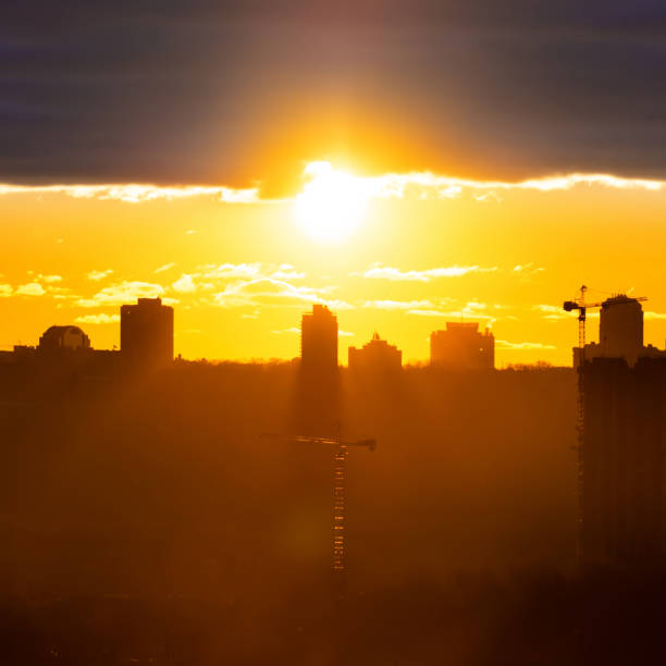 istock Panorama sunset in city 1362576668