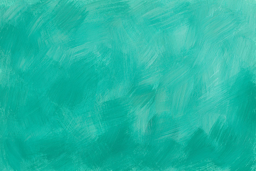 Background with painting shades of turquoise color, soft, pastel tones. Texture of rough brush strokes with gouache and acrylic