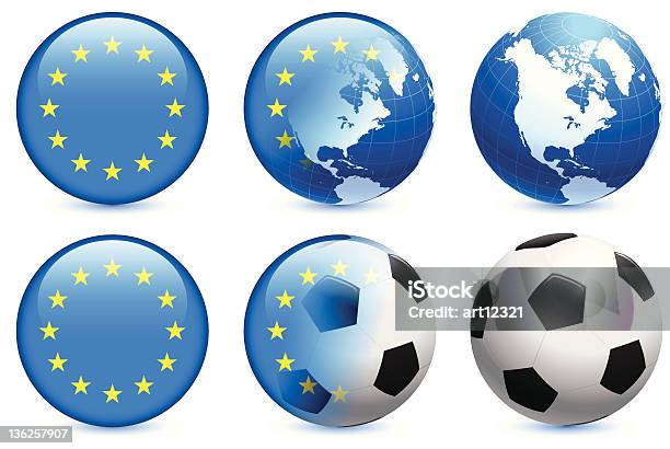 Vetores de Botão De Bandeira Da União Europeia Com Uma Bola De Futebol E Mundo e mais imagens de América do Norte