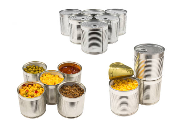 istock Canned food on white background. Green pea, beans, corn, lentils. 1362579639