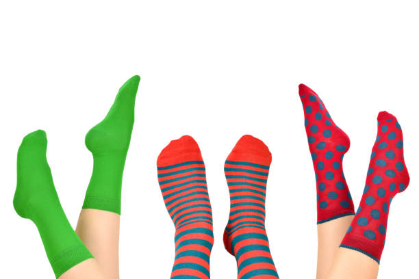istock Woman in red socks isolated on white background. Top view. 1362579646