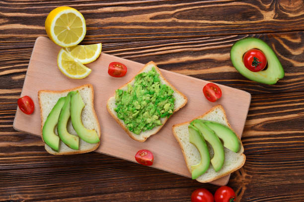istock Avocado sandwich on a bread made with fresh sliced avocados from above 1362579697