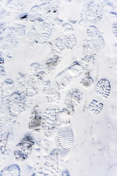 Footprint in the snow in Burien, Washington.