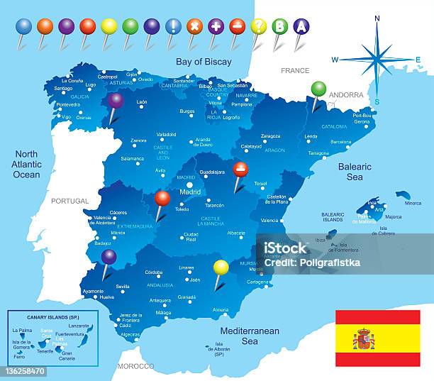 Mapa Hiszpanii - Stockowe grafiki wektorowe i więcej obrazów Aragonia - Aragonia, Baleary, Barcelona - Hiszpania