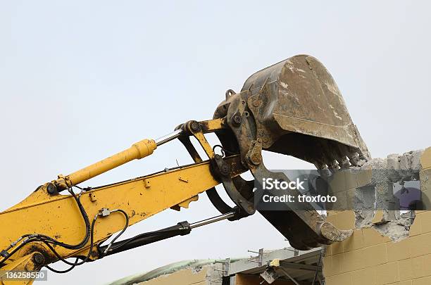 Pulling The Wall Stock Photo - Download Image Now - Backhoe, Built Structure, Construction Industry